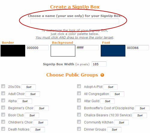 SignUp Boxes - choose a name