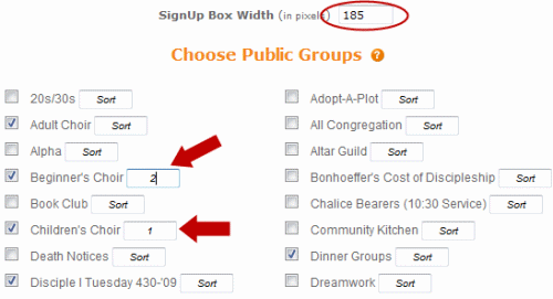 SignUp Boxes groups and sort order