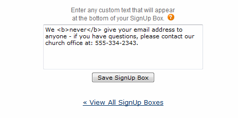 SignUp Boxes custom text